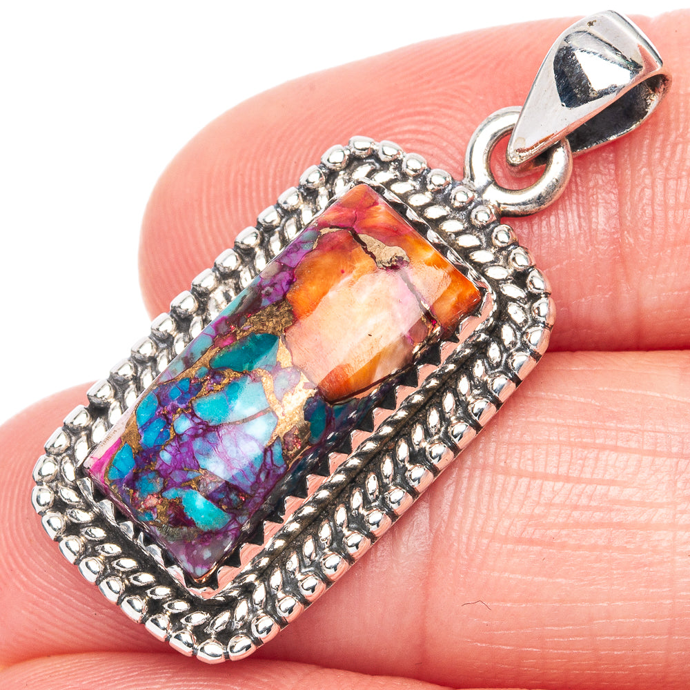 Kingman Pink Dahlia Turquoise 925 Sterling Silver Pendant 1 3/8" (925 Sterling Silver) P41904