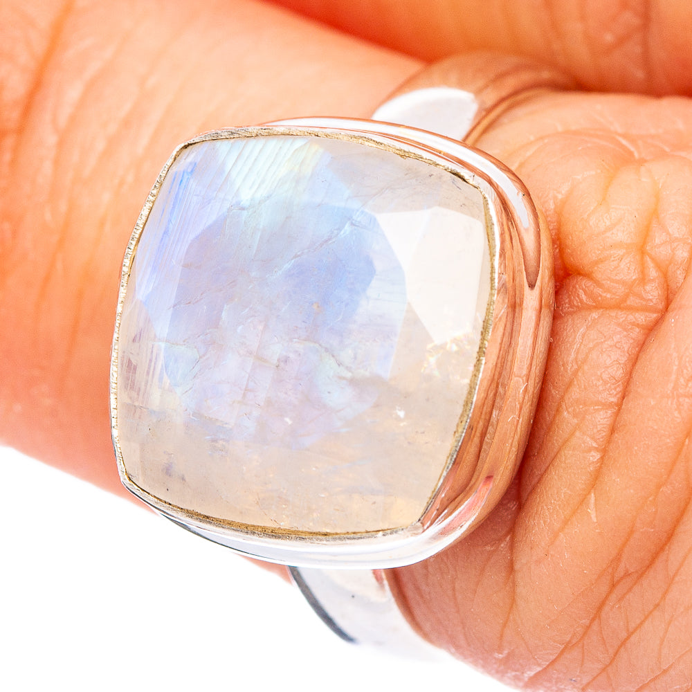 Faceted Rainbow Moonstone Ring Size 6.25 (.925 Sterling Silver)