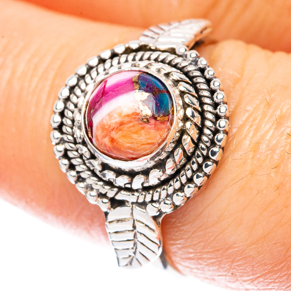 Kingman Pink Dahlia Turquoise Ring Size 7.5 (925 Sterling Silver) R3084