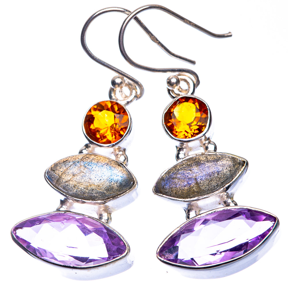 Amethyst, Labradorite, Citrine Earrings 1 5/8" (925 Sterling Silver) E432533
