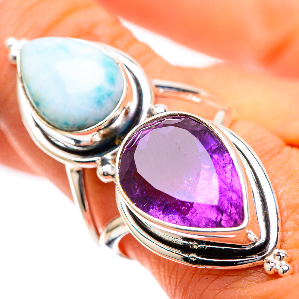 Large Faceted Amethyst, Larimar Ring Size 8.5 (925 Sterling Silver) RING139304