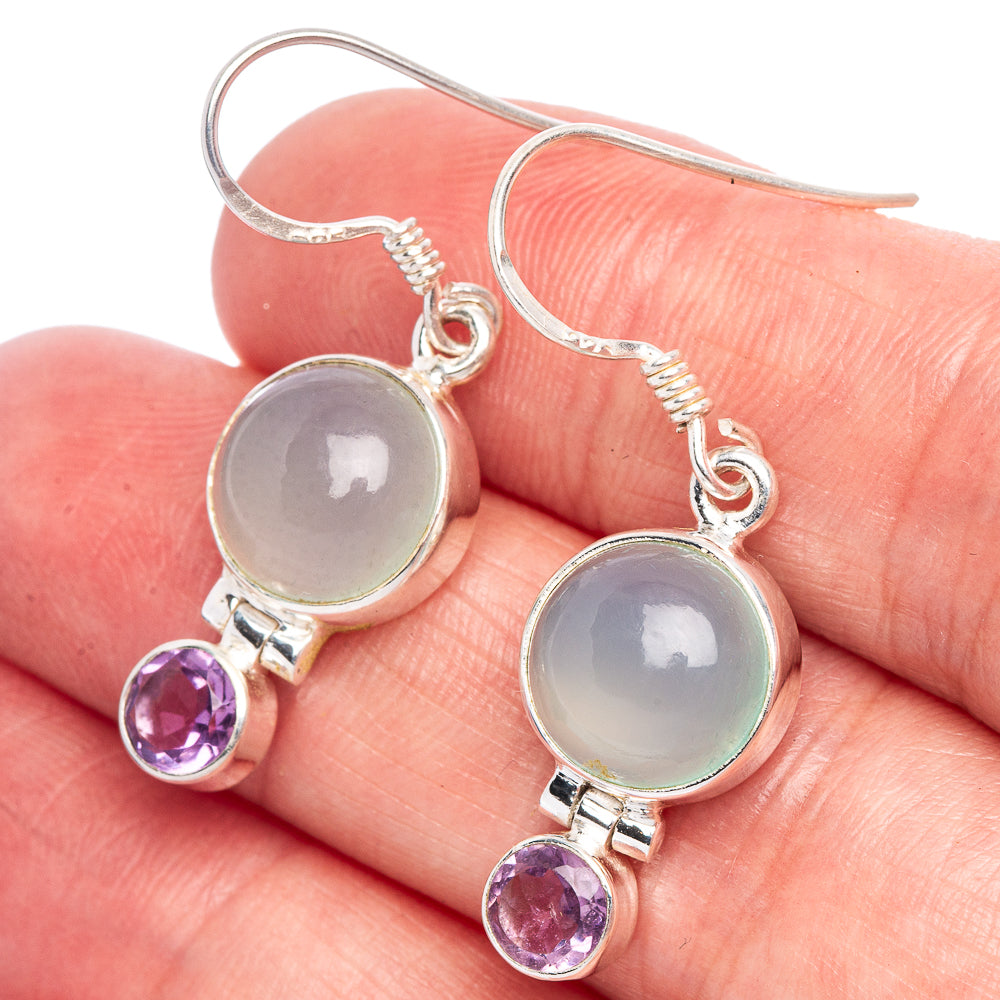 Natural Aquamarine, Amethyst Earrings 1 3/8" (925 Sterling Silver) E433439