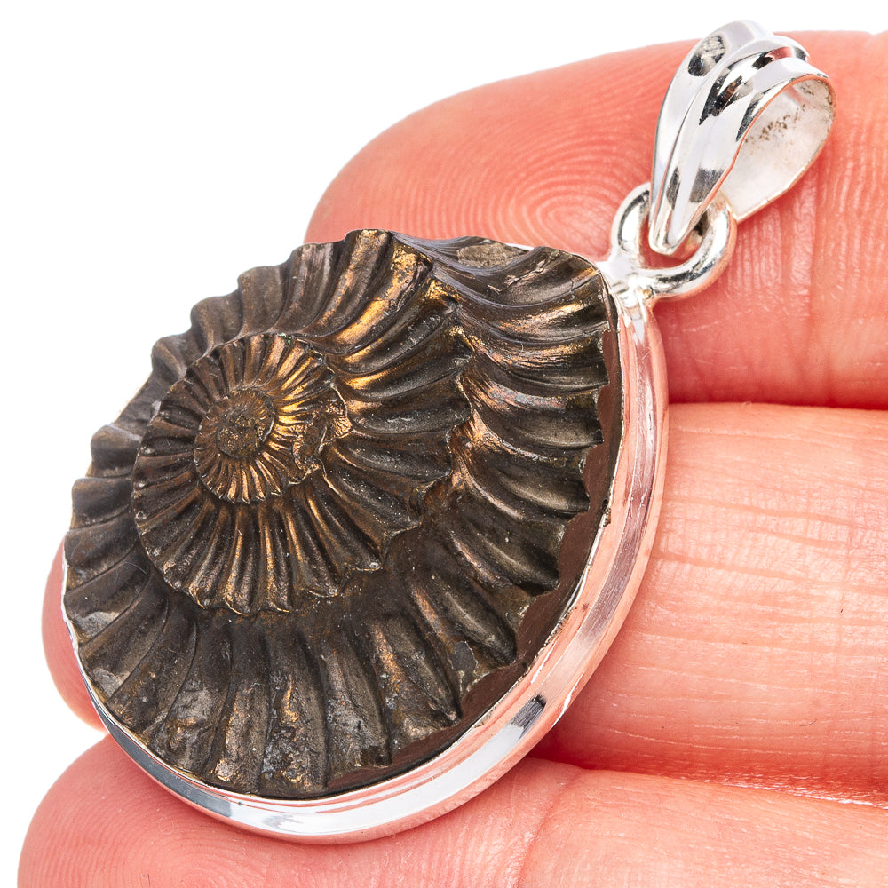 Ammonite Pieuroceras Pendant 1 1/2" (925 Sterling Silver) P40448
