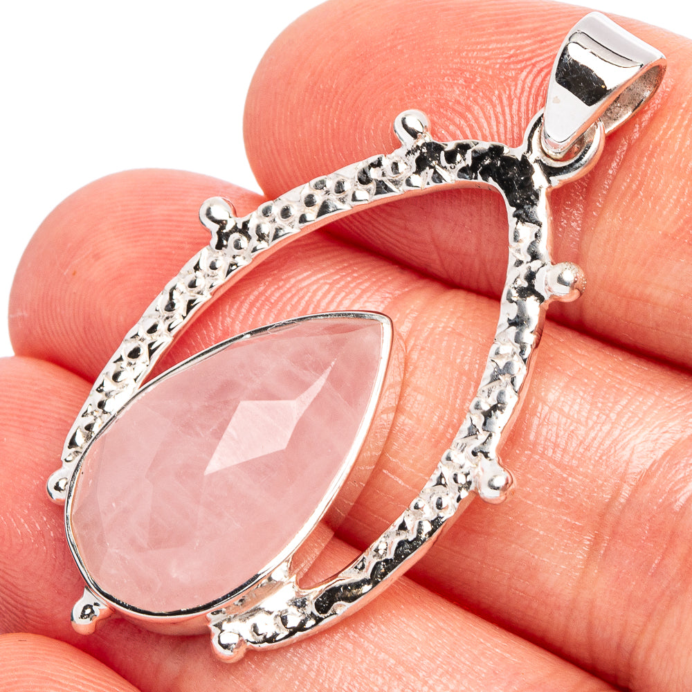 Rose Quartz 925 Sterling Silver Premium Pendants 1 5/8" (925 Sterling Silver) P43725