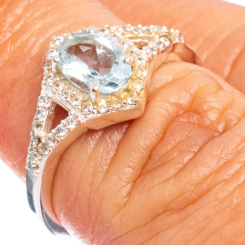 Blue Topaz, Cubic Zirconia Ring Size 5.75 (.925 Sterling Silver)