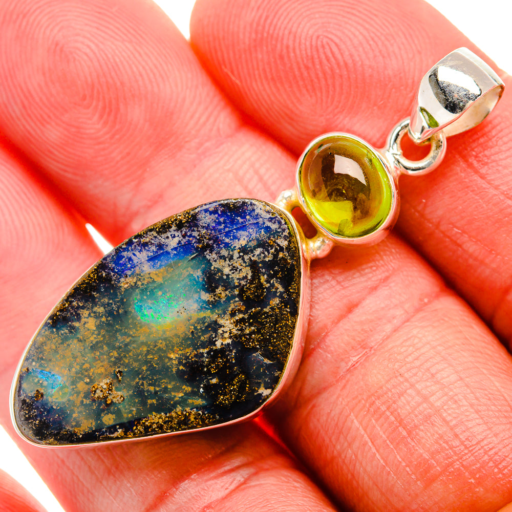Australian Boulder Opal, Peridot Pendant 2" (925 Sterling Silver) PD38140