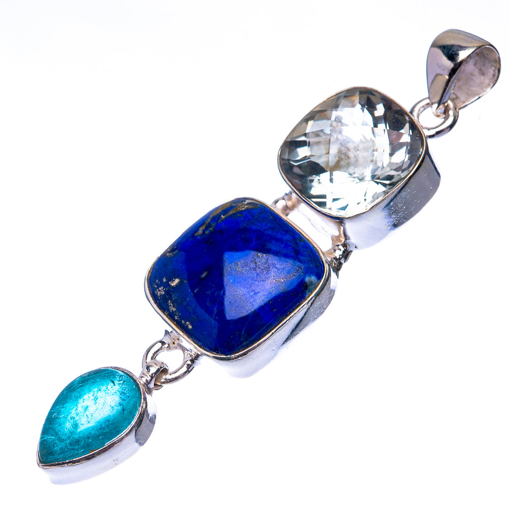 Lapis Lazuli, White Quartz, Blue Fluorite 925 Sterling Silver Pendant 2 3/8" (925 Sterling Silver) PD38654