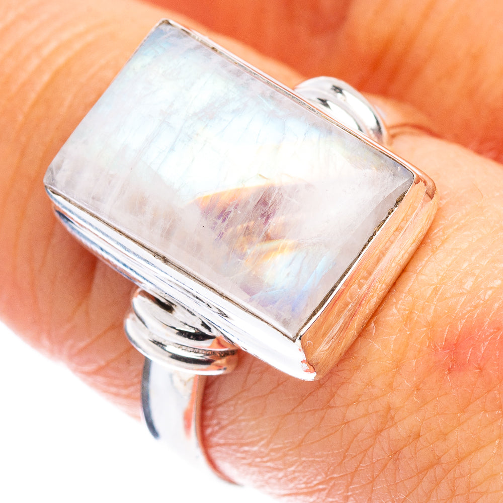 Rainbow Moonstone Ring Size 9 (.925 Sterling Silver)