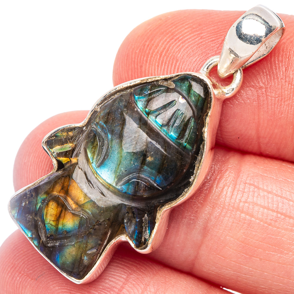 Carved Labradorite Kid Pendant 1 3/8" (925 Sterling Silver) P44209