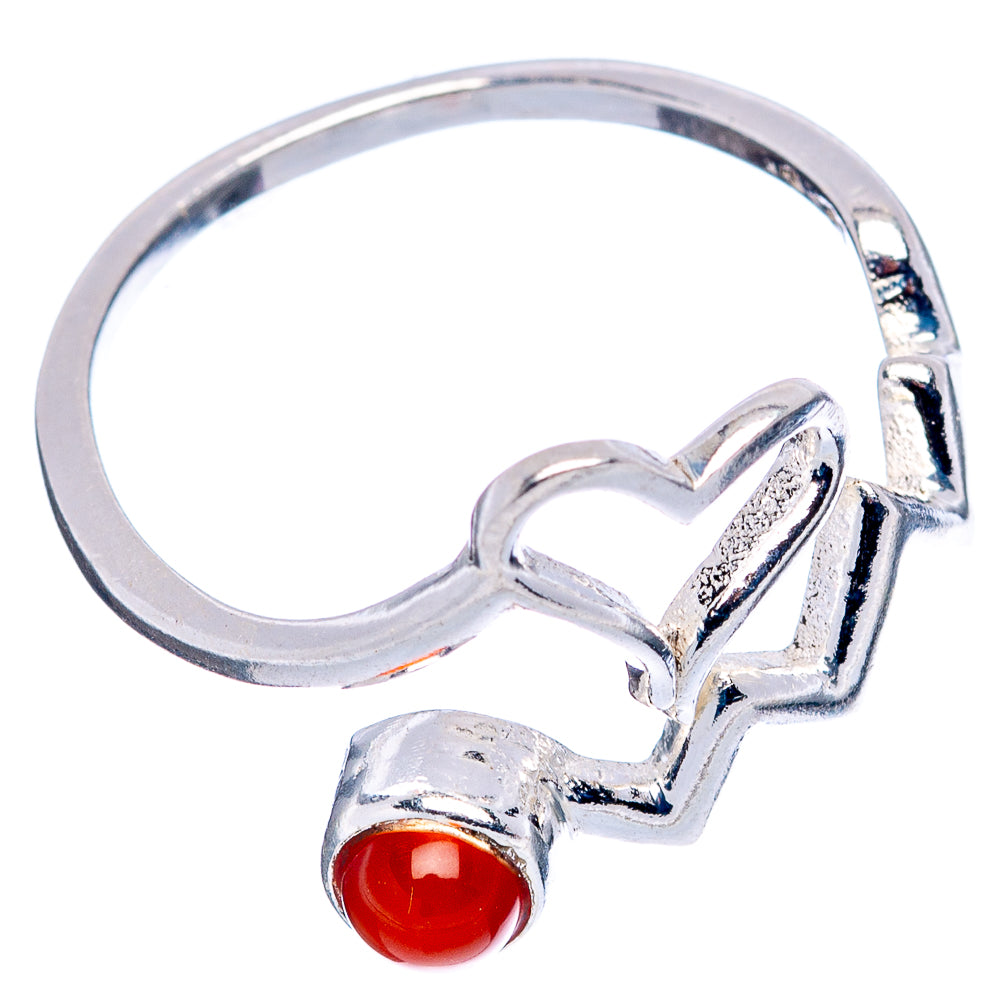 Carnelian Heart Dainty Ring Size 7 Adjustable (.925 Sterling Silver)