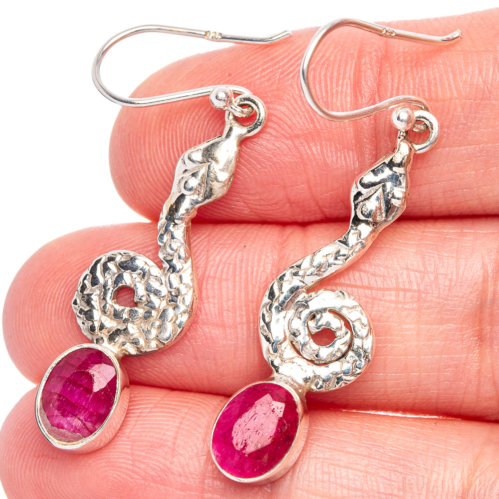 Ruby Snake Earrings 1 3/4" (925 Sterling Silver) E433273