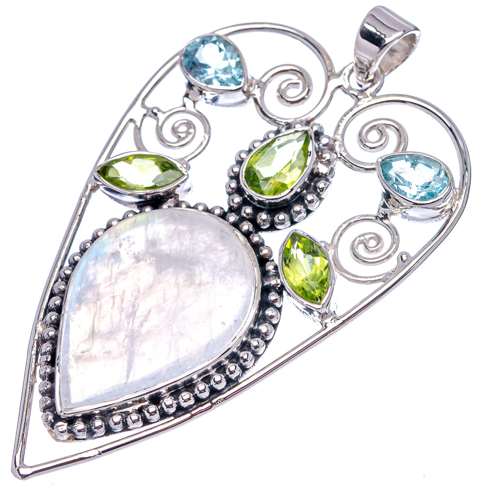 Signature Rainbow Moonstone Heart, Peridot, Blue Topaz Pendant 2 1/4" (.925 Sterling Silver)