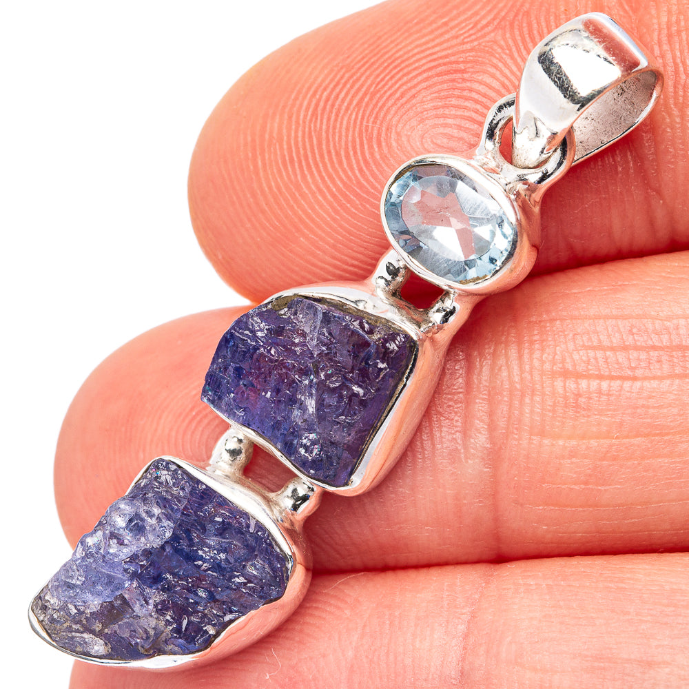 Tanzanite, Blue Topaz Pendant 1 5/8" (.925 Sterling Silver)