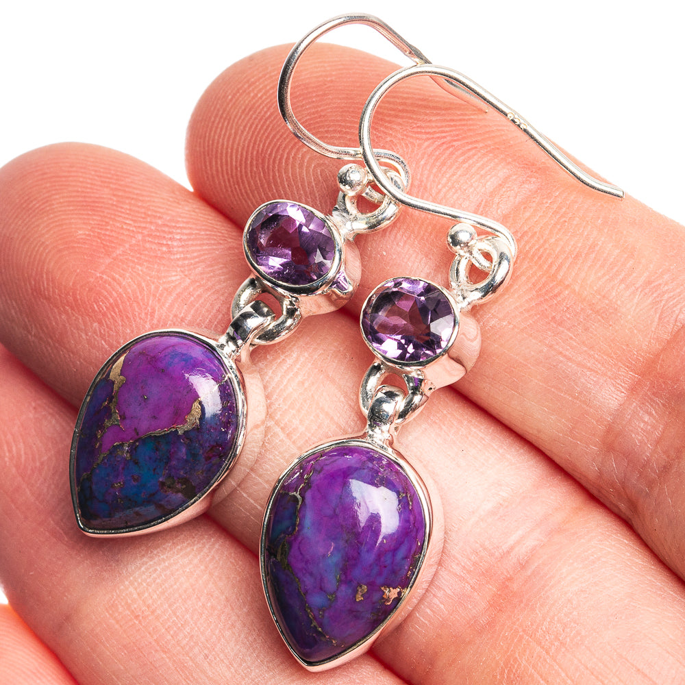 Purple Copper Composite Turquoise, Amethyst 925 Sterling Silver Earrings 1 5/8"