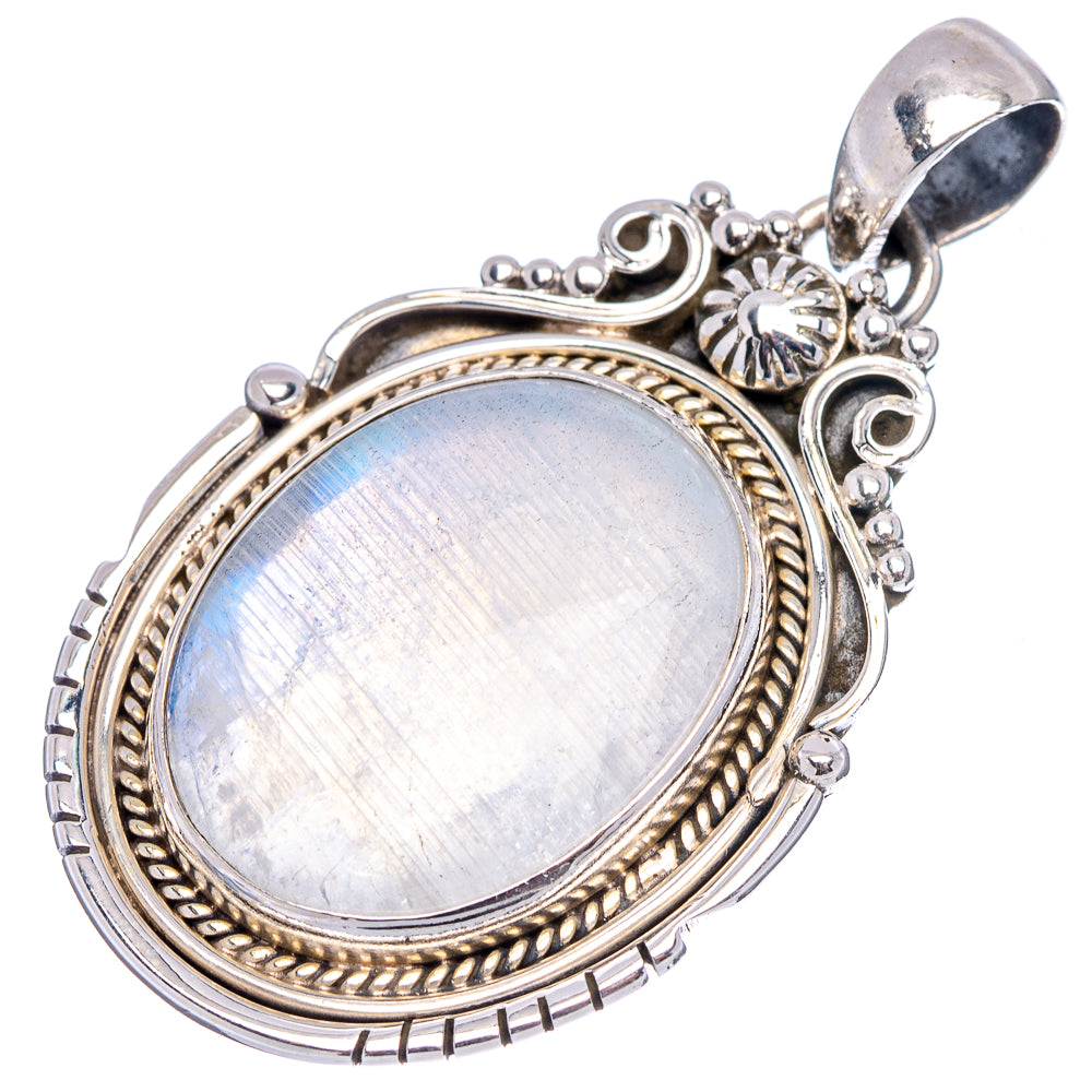 Premium Rainbow Moonstone Pendant 1 7/8" (.925 Sterling Silver)