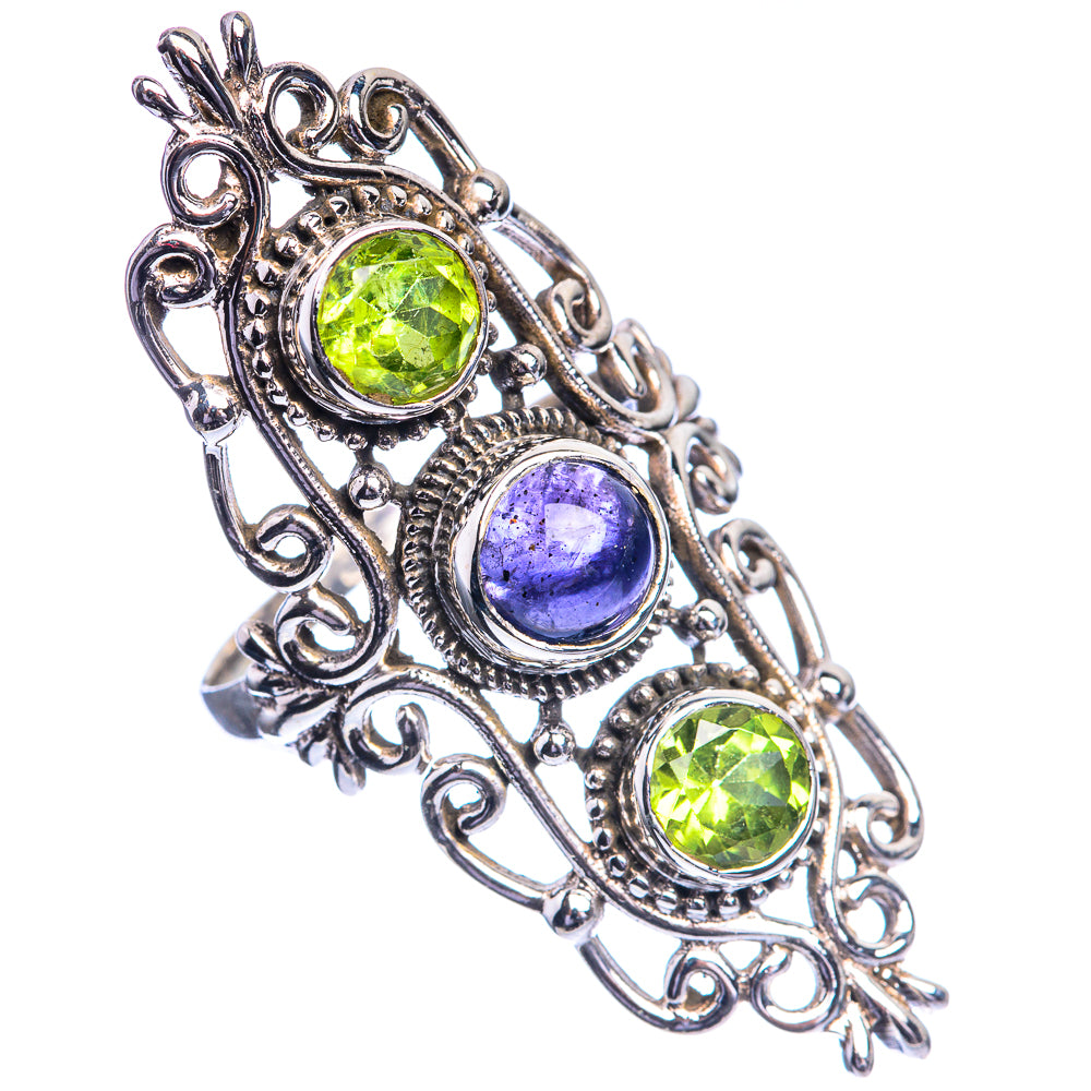 Large Tanzanite, Peridot 925 Sterling Silver Ring Size 8.5
