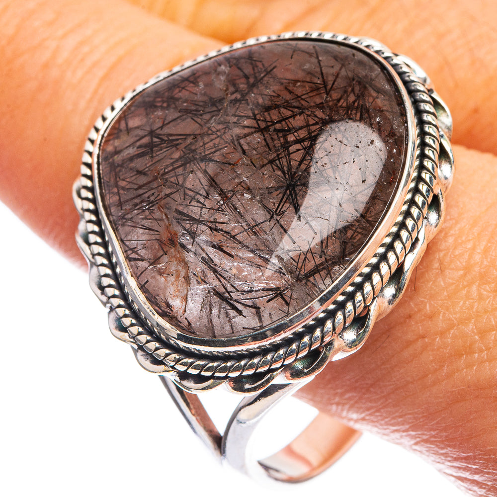 Large Tourmalinated Quartz Ring Size 14 (925 Sterling Silver) R143064