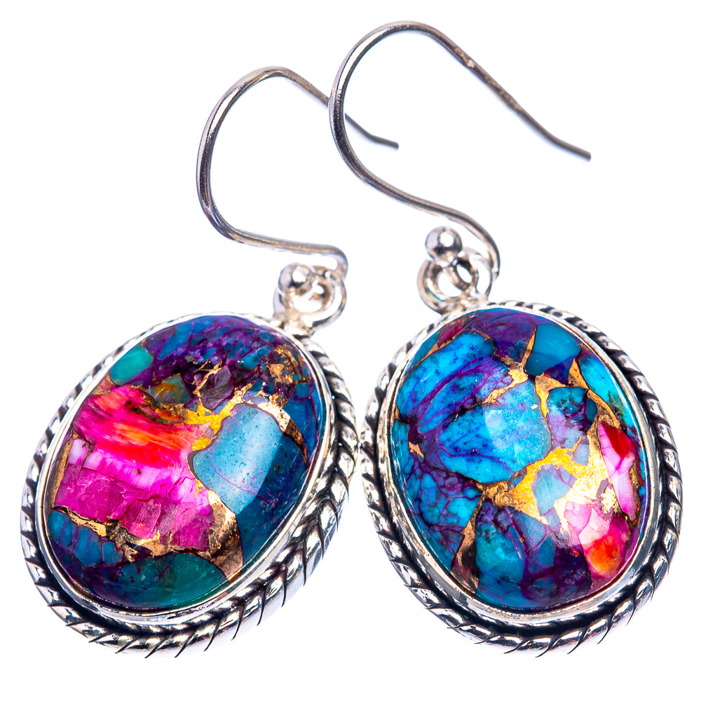 Kingman Pink Dahlia Turquoise Earrings 1 3/8" (925 Sterling Silver) E432429