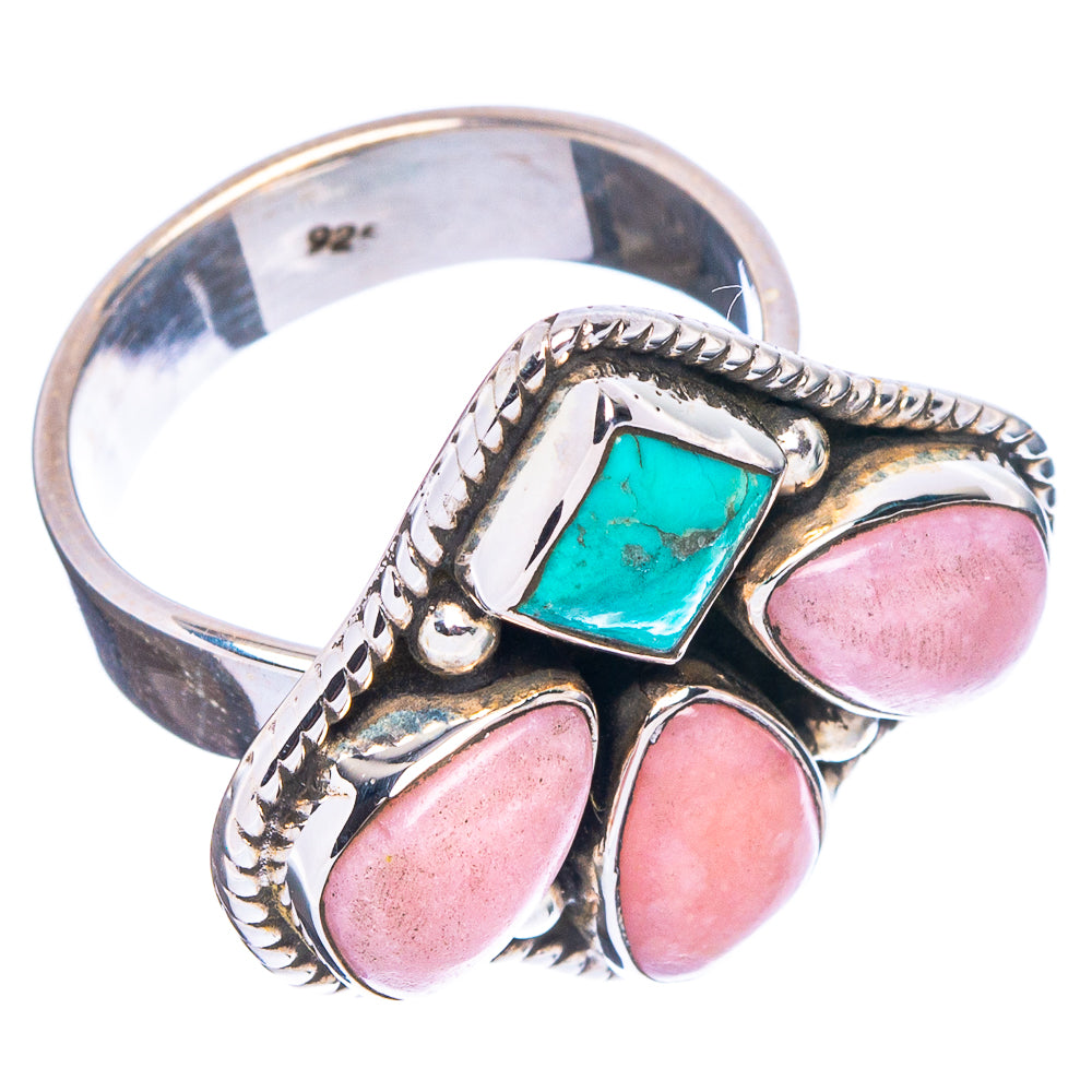 Pink Opal, Turquoise Ring Size 7 Adjustable (.925 Sterling Silver)