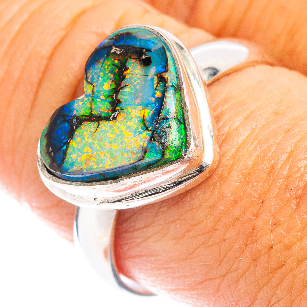 Rare Sterling Opal Heart Ring Size 9 (.925 Sterling Silver)