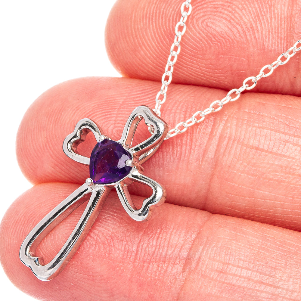 Faceted Amethyst Cross Necklace 18 1/4" (925 Sterling Silver) N90049