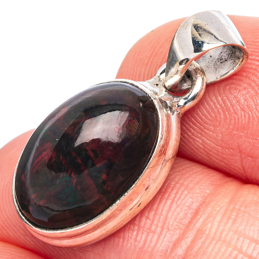 Rare Black Opal Pendant 1 1/8" (925 Sterling Silver) P43337