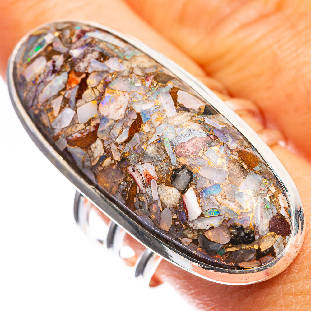 Huge Copper Composite Rainbow Moonstone Ring Size 9.75 (925 Sterling Silver) RING143463