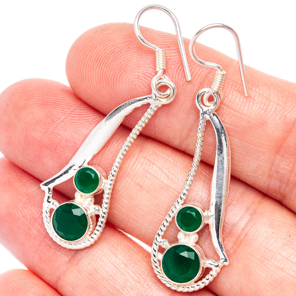Green Onyx Earrings 1 3/4" (925 Sterling Silver) E433258