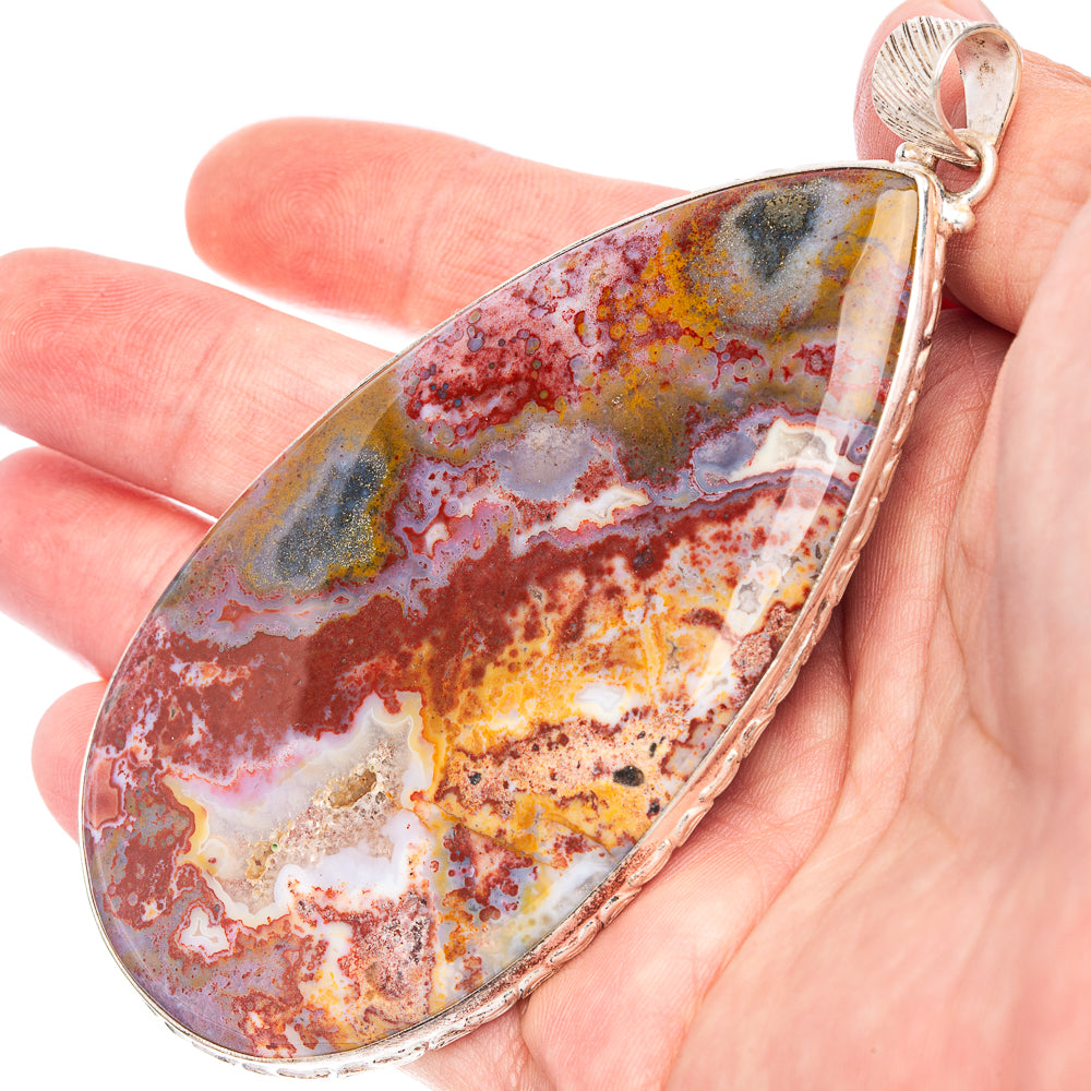 Gigantic Crazy Lace Agate Pendant 3 7/8" (925 Sterling Silver) P44618
