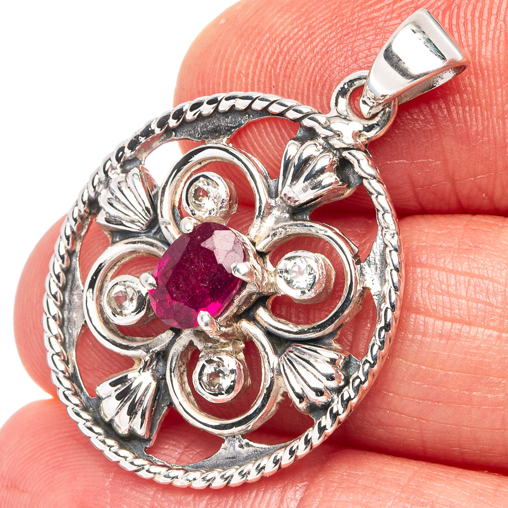 Signature GENUINE Ruby Pendant 1 1/4" (.925 Sterling Silver)