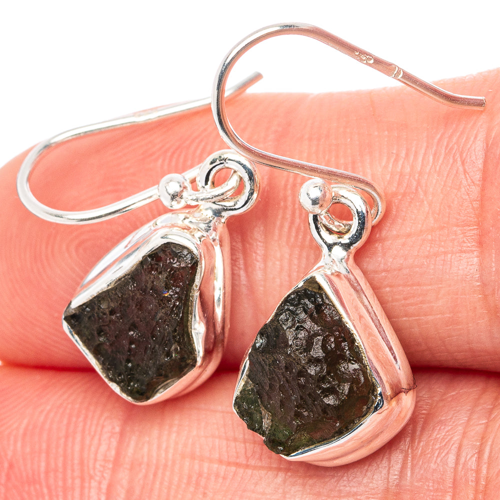 Rare Raw Moldavite Earrings 1 1/8" (.925 Sterling Silver)