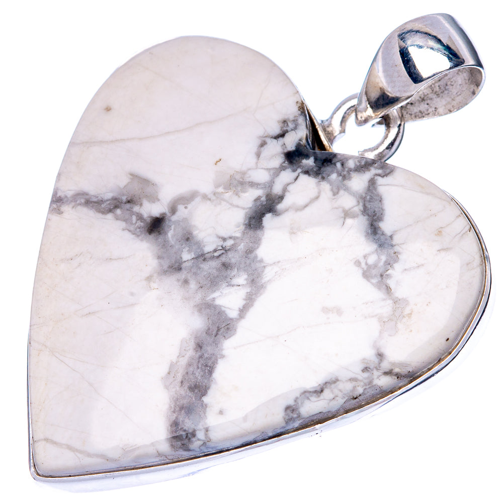 Howlite Heart Pendant 1 5/8" (925 Sterling Silver) P42203