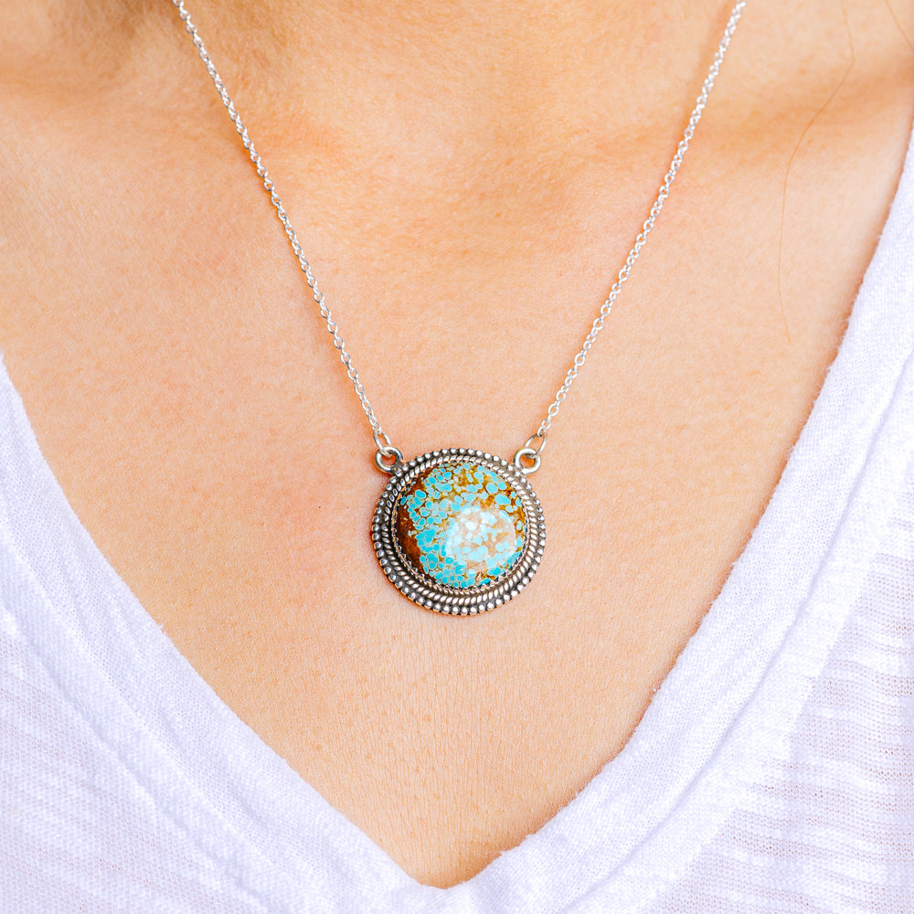 Number 8 Mine Turquoise Necklace 18 to 19" (.925 Sterling Silver)
