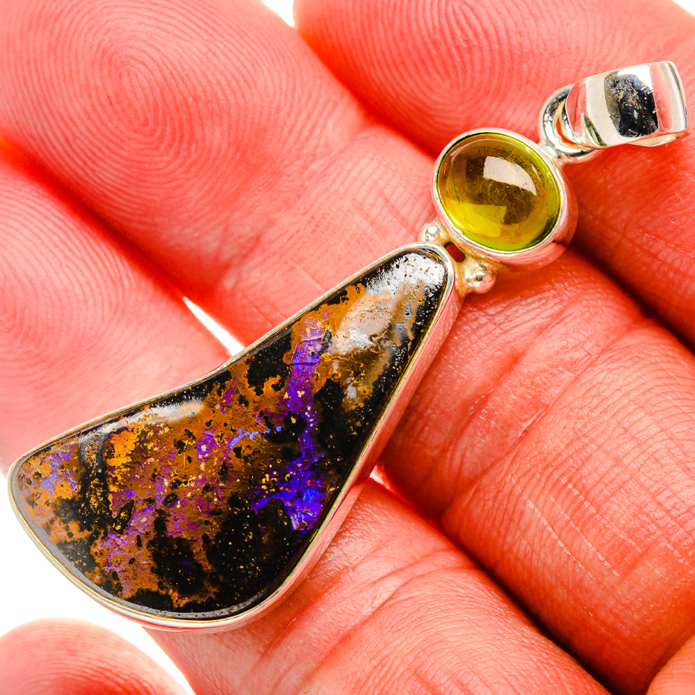 Boulder Opal, Prehnite Pendant 2" (925 Sterling Silver) PD37966