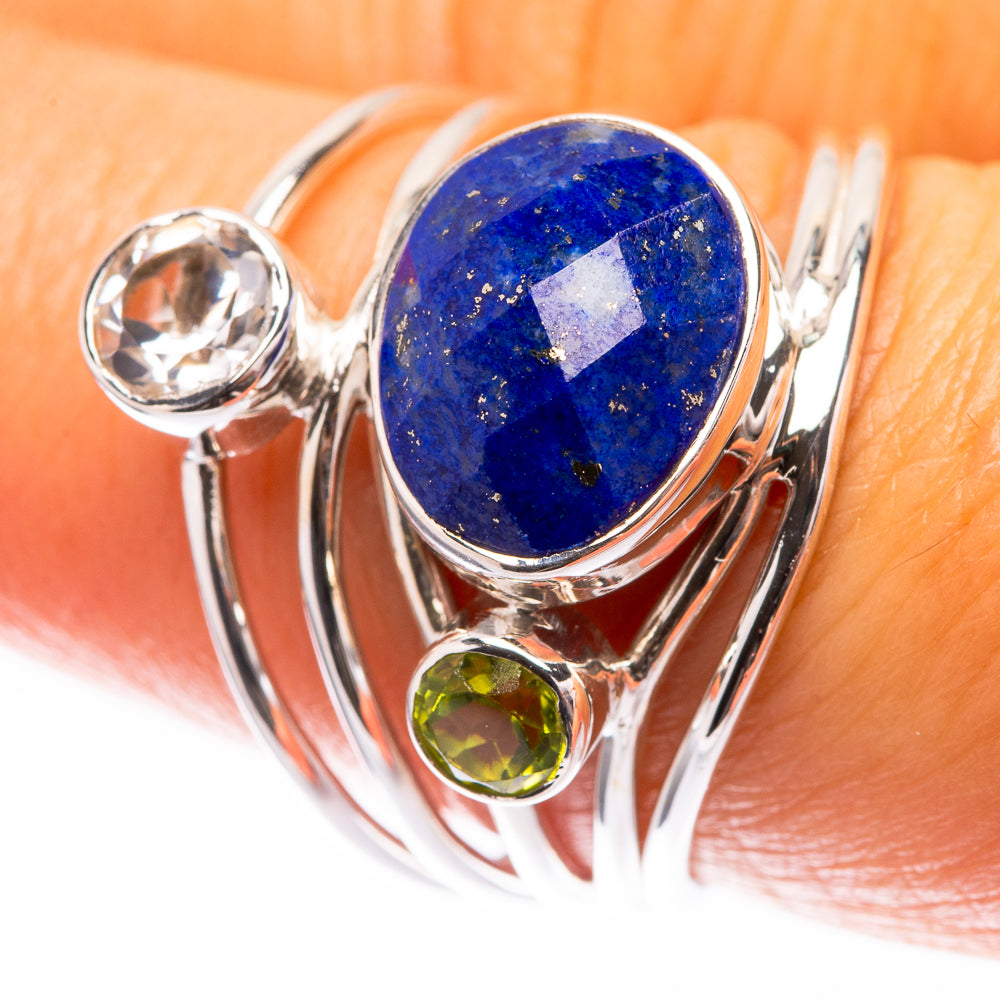 Premium Lapis Lazuli, White Quartz, Peridot Ring Size 7.75 (925 Sterling Silver) R141875