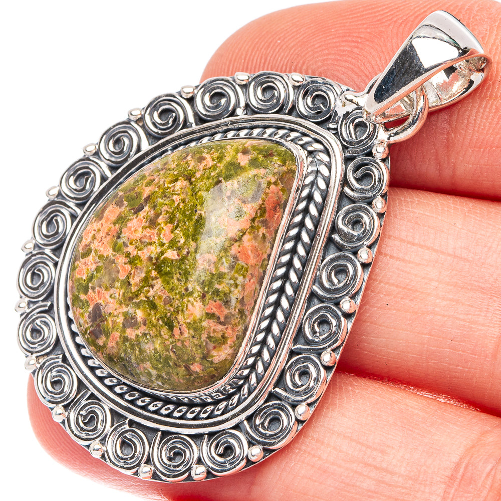 Large Unakite 925 Sterling Silver Pendant 1 7/8" (925 Sterling Silver) P43635