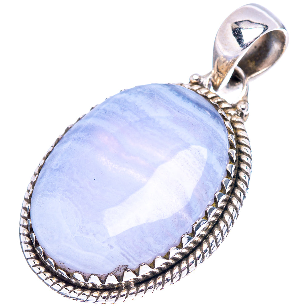 Blue Lace Agate Pendant 1 3/8" (.925 Sterling Silver)