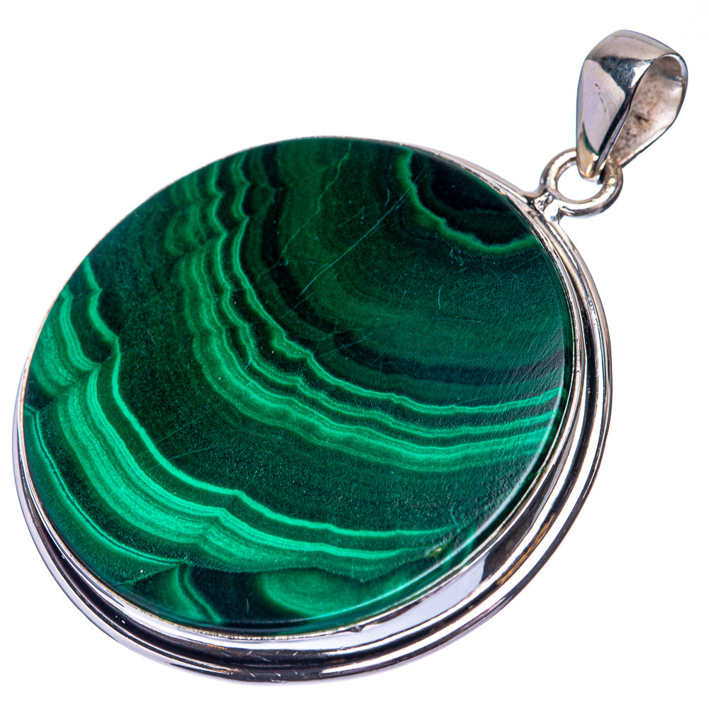 Malachite Coin 925 Sterling Silver Pendant 2" (925 Sterling Silver) PD38624