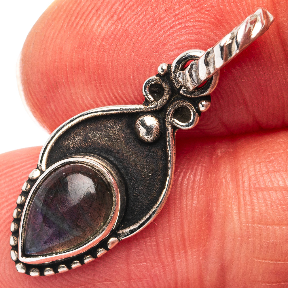 Dainty Labradorite Pendant 1 1/8" (.925 Sterling Silver)