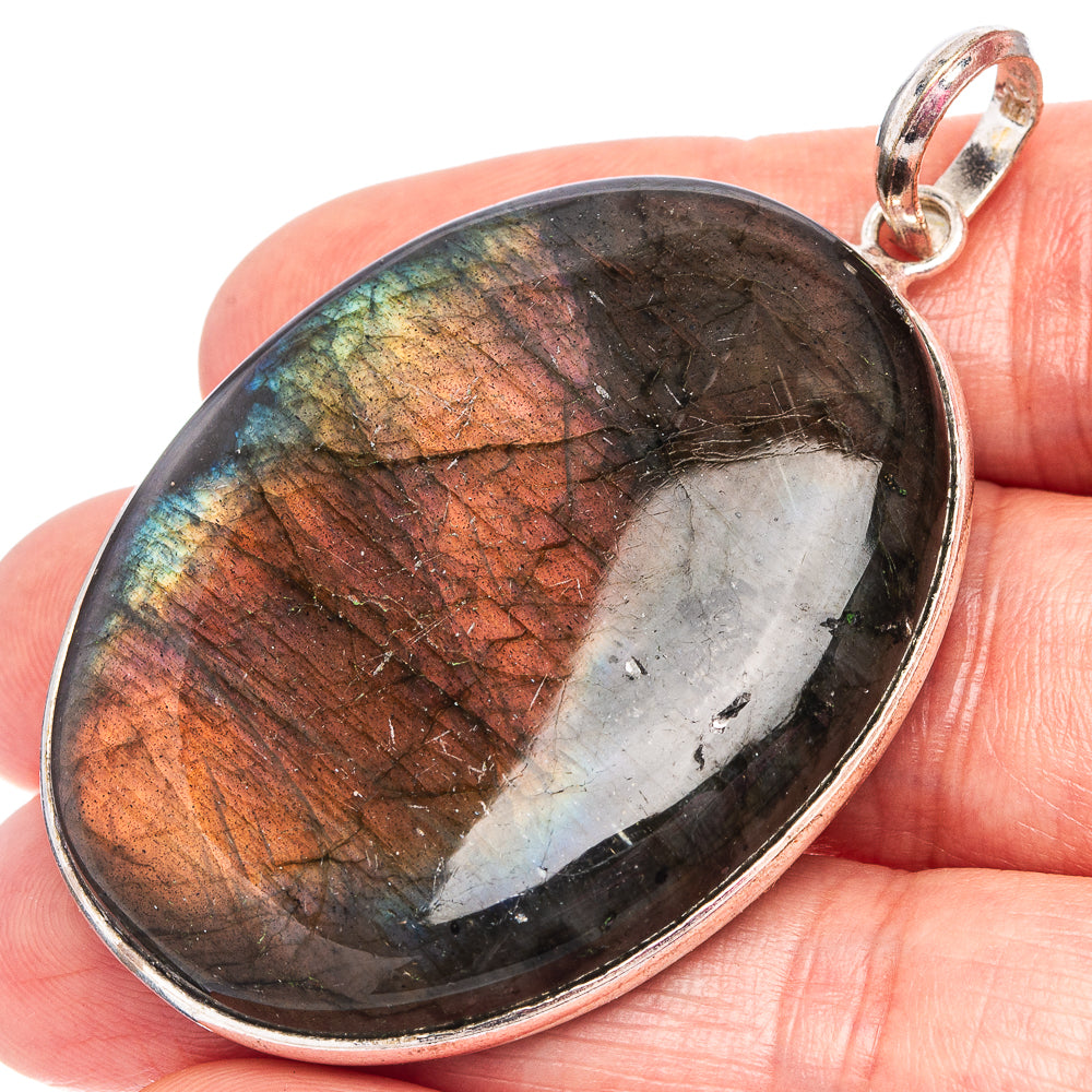 Labradorite Pendant 2 1/8" (Silver Plated)