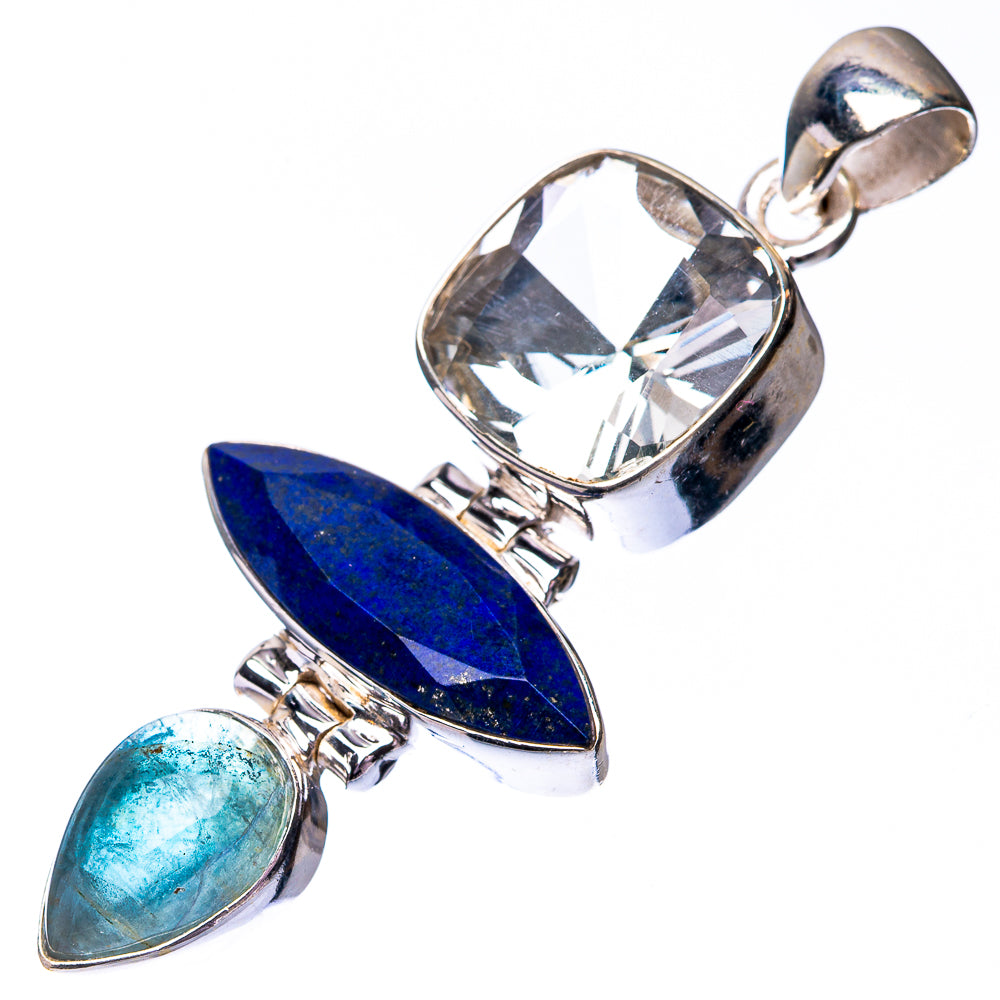 Lapis Lazuli, White Quartz, Blue Fluorite Pendant 2" (925 Sterling Silver) P38679