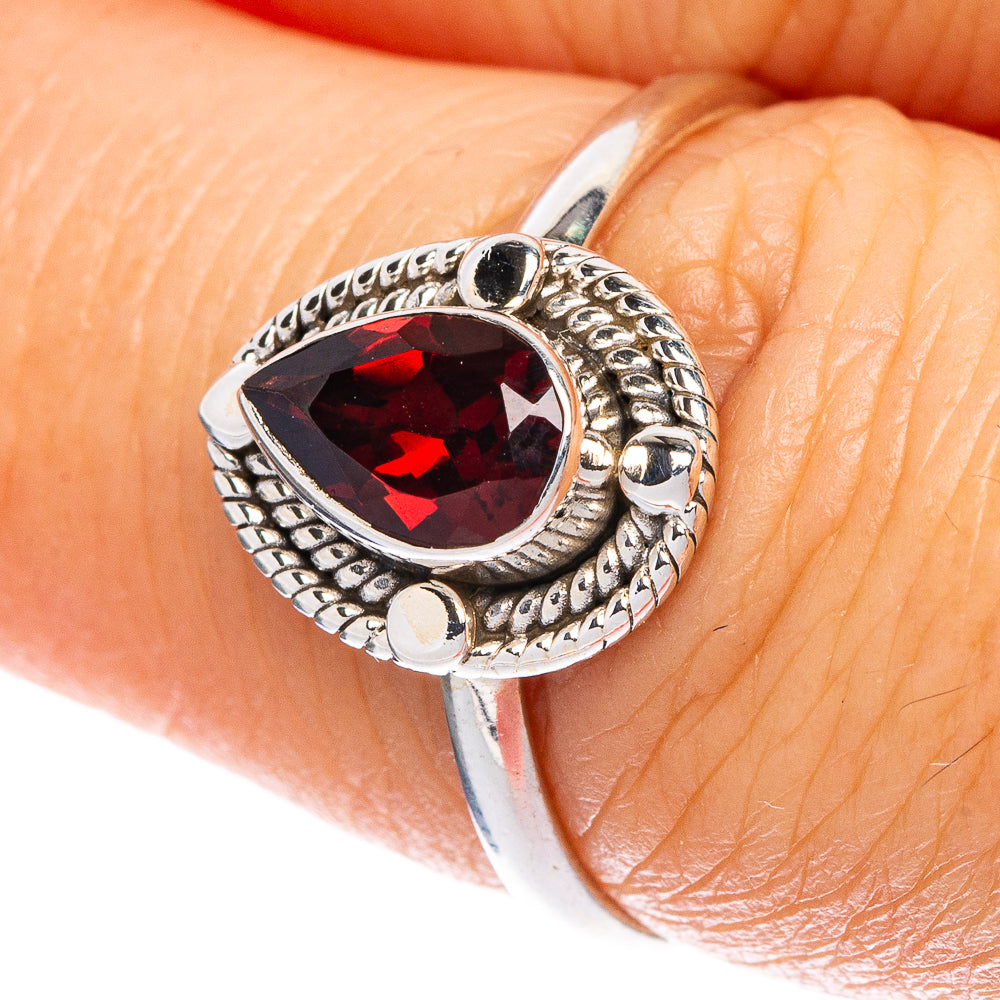 Garnet Dainty Ring Size 7.25 (925 Sterling Silver) R1168