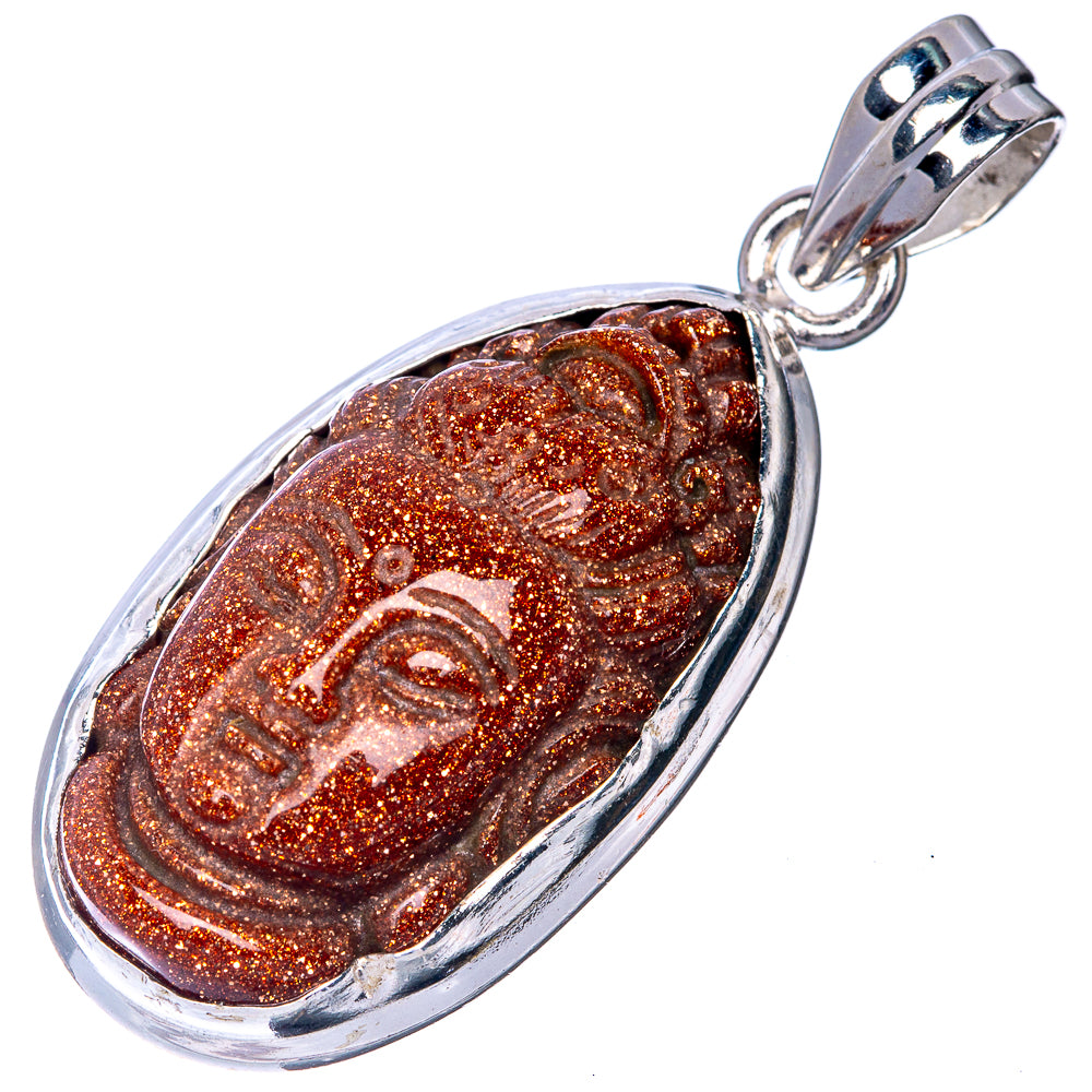 Goldstone Buddha Pendant 1 5/8" (925 Sterling Silver) P40803