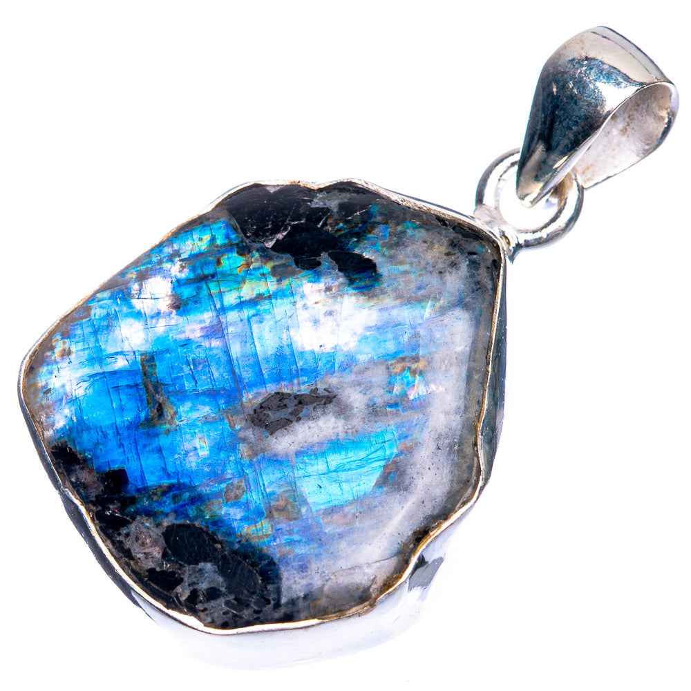 Raw Rainbow Moonstone Pendant 1 3/8" (925 Sterling Silver) P39352