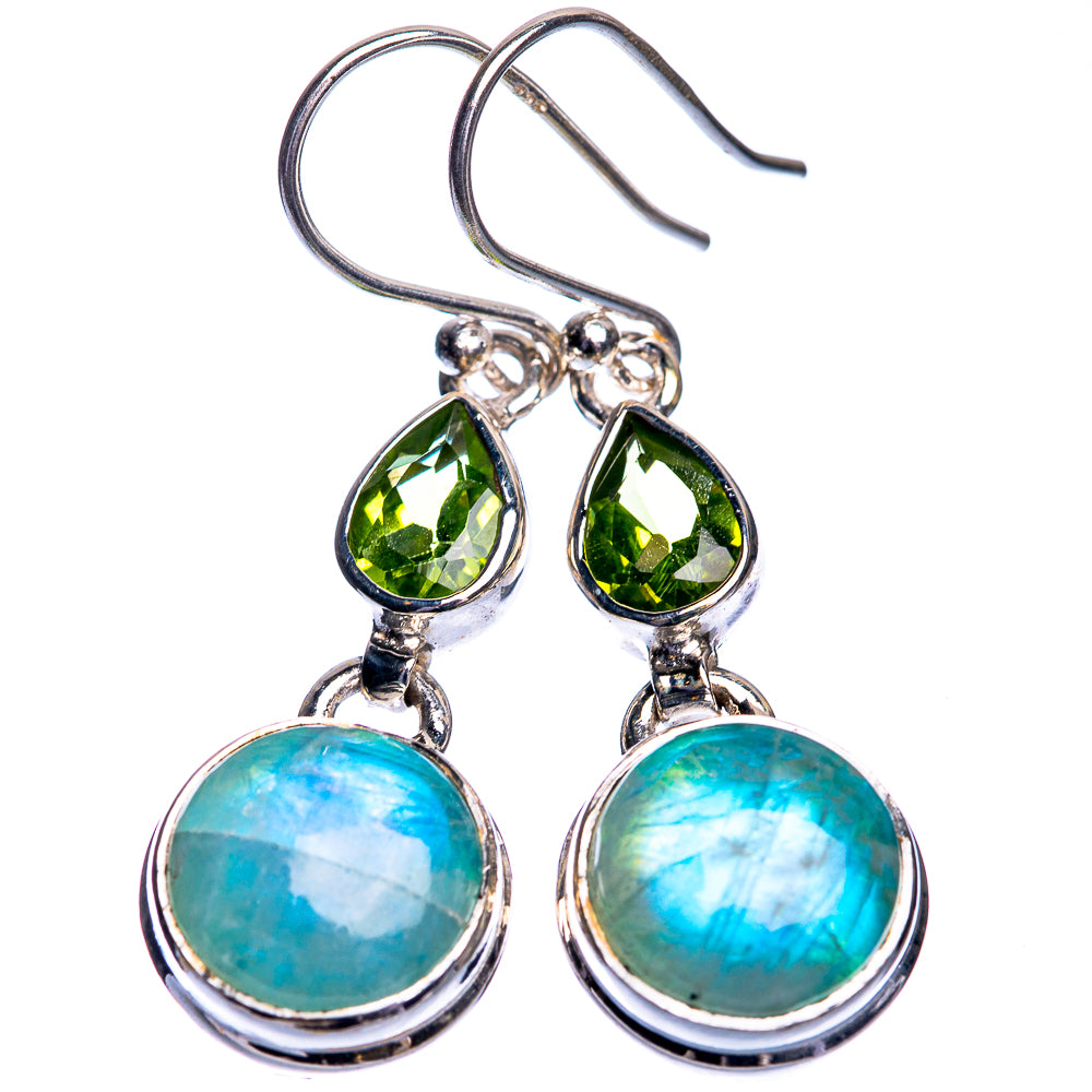 Green Moonstone, Peridot Earrings 1 1/2" (925 Sterling Silver) E432758