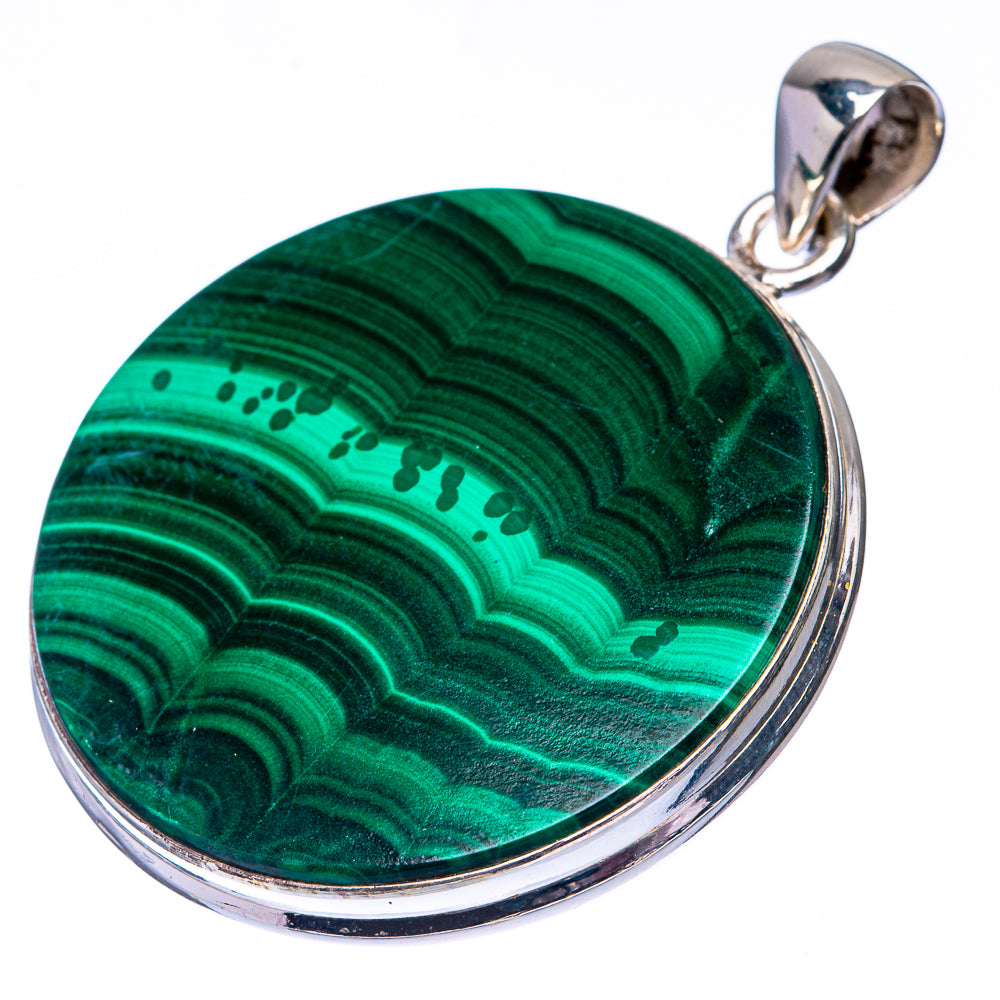 Malachite Coin 925 Sterling Silver Pendant 1 3/4" (925 Sterling Silver) PD38642