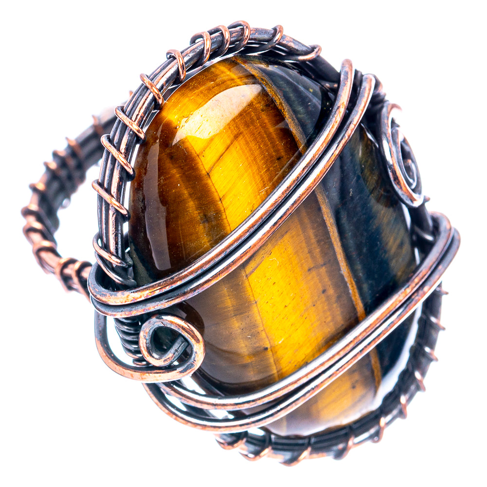Tiger's Eye Wire Wrap Ring Size 10 (Oxidized Copper)