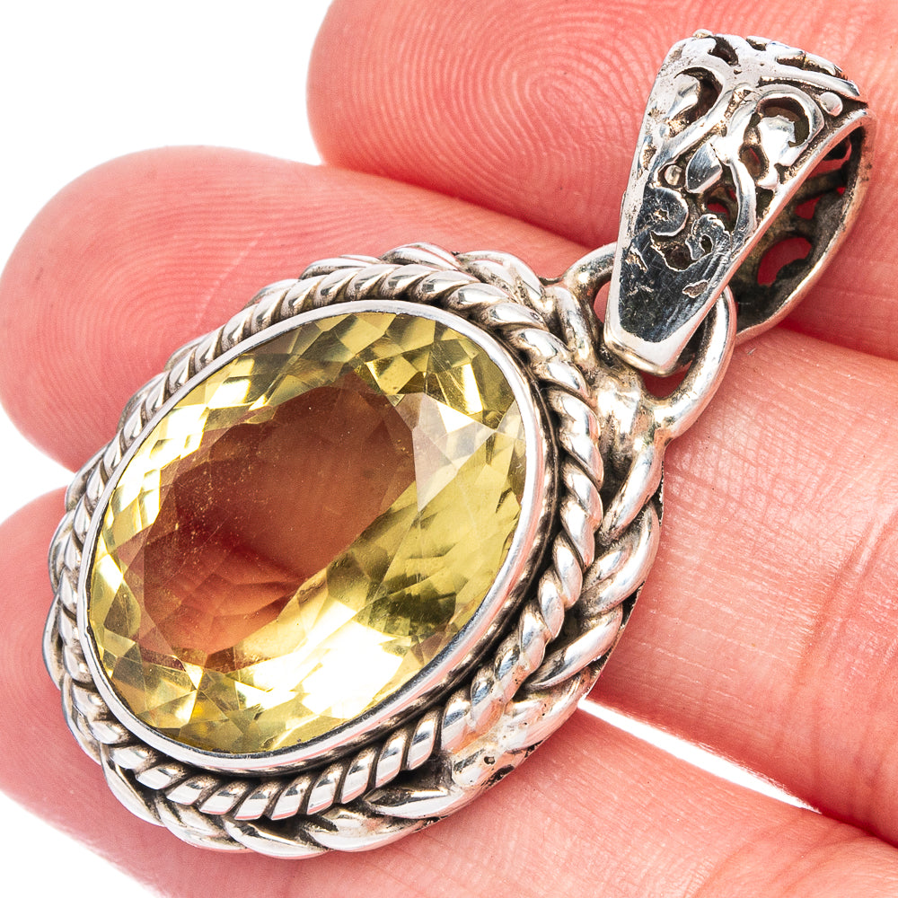 Faceted Citrine 1 5/8" Pendant (925 Sterling Silver) P40014