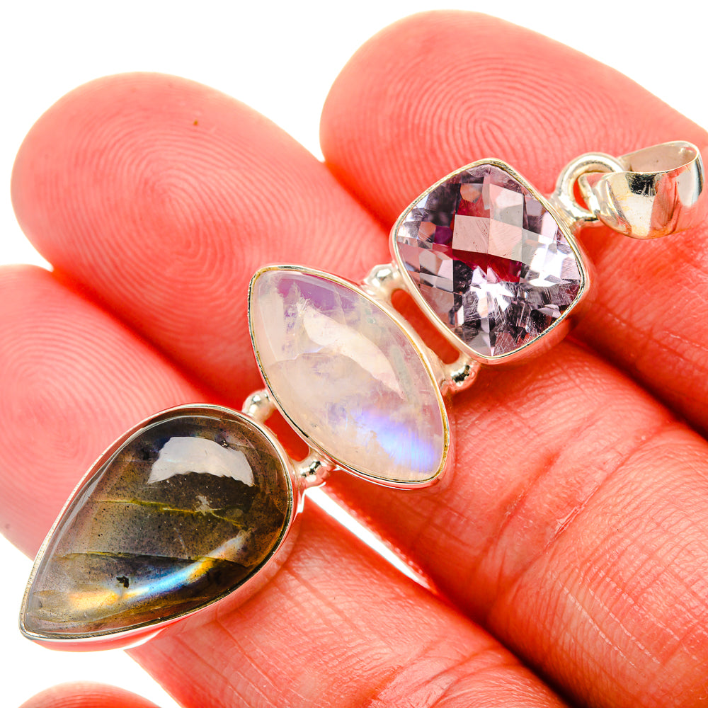 Labradorite, Rainbow Moonstone, Amethyst Pendant 2 1/4" (925 Sterling Silver) PD38156