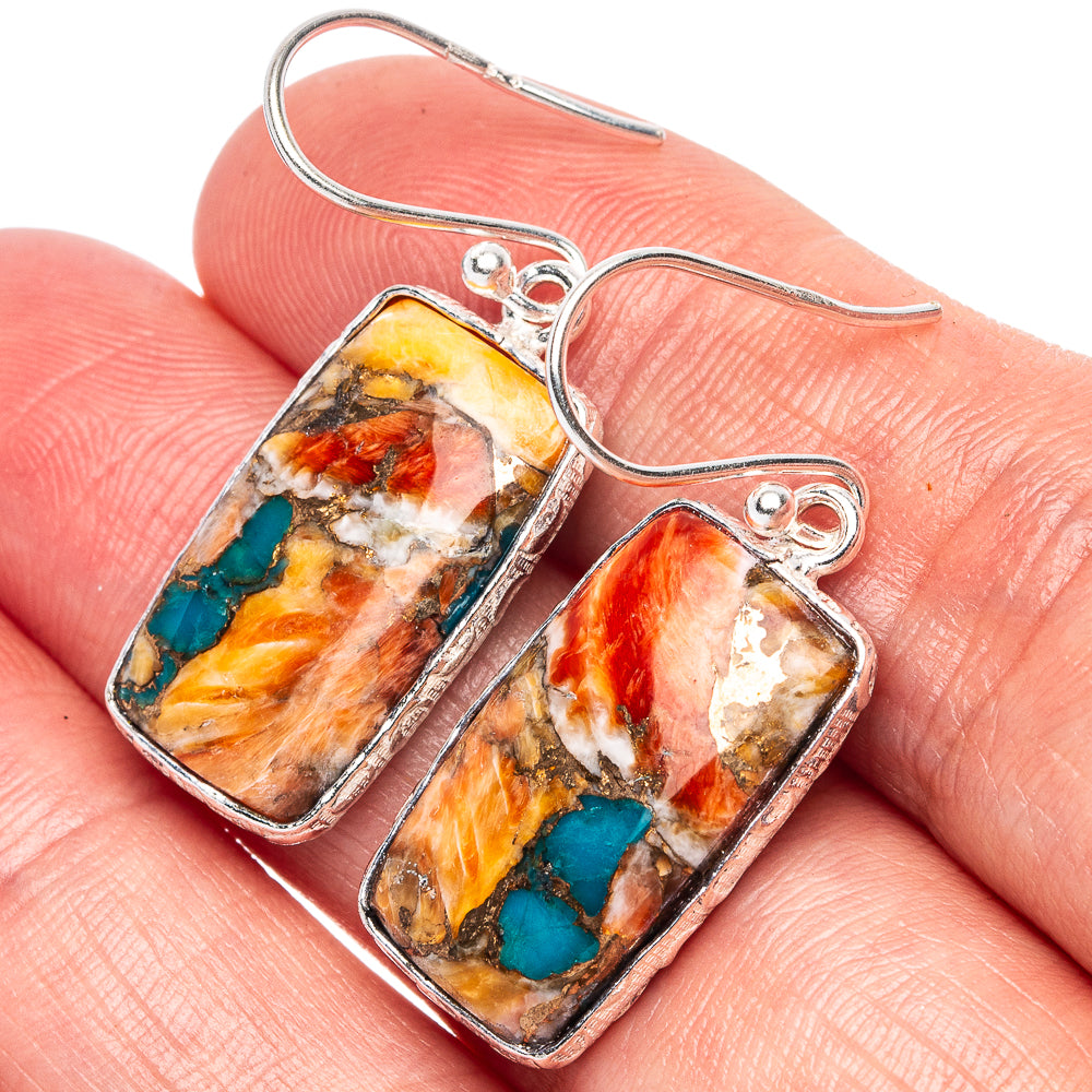 Spiny Oyster Turquoise 925 Sterling Silver Earrings 1 3/8" (925 Sterling Silver) E1980